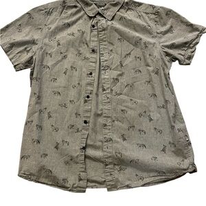The North Face Men's Gray All Over Print Wolves Short Sleeve Outdoor Shirt Sz L